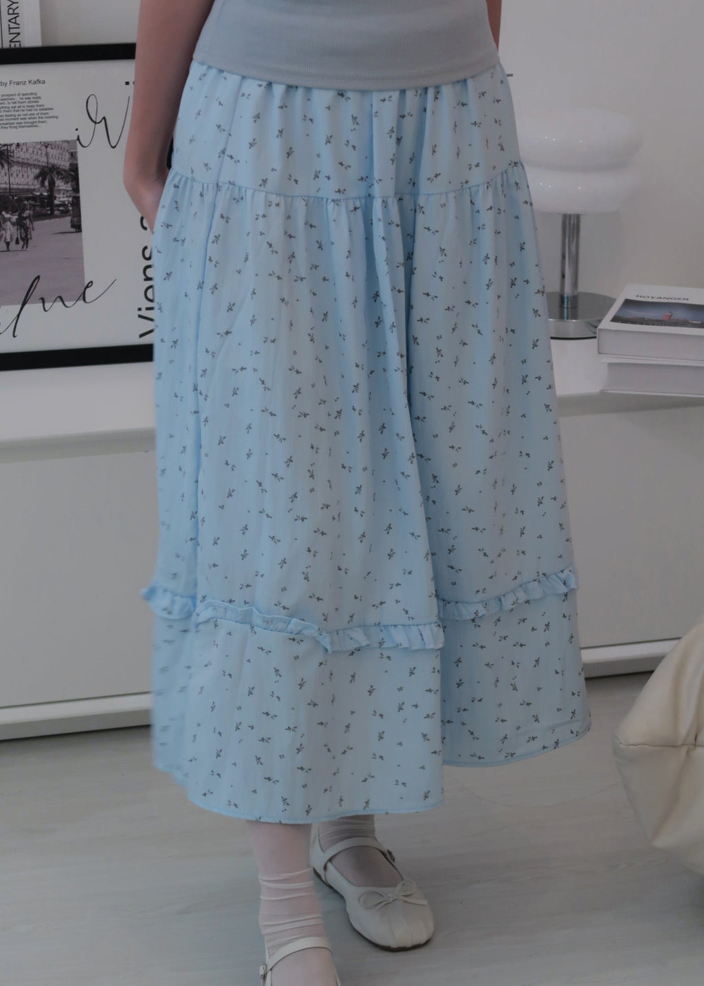 Floral Long Skirt - Blue