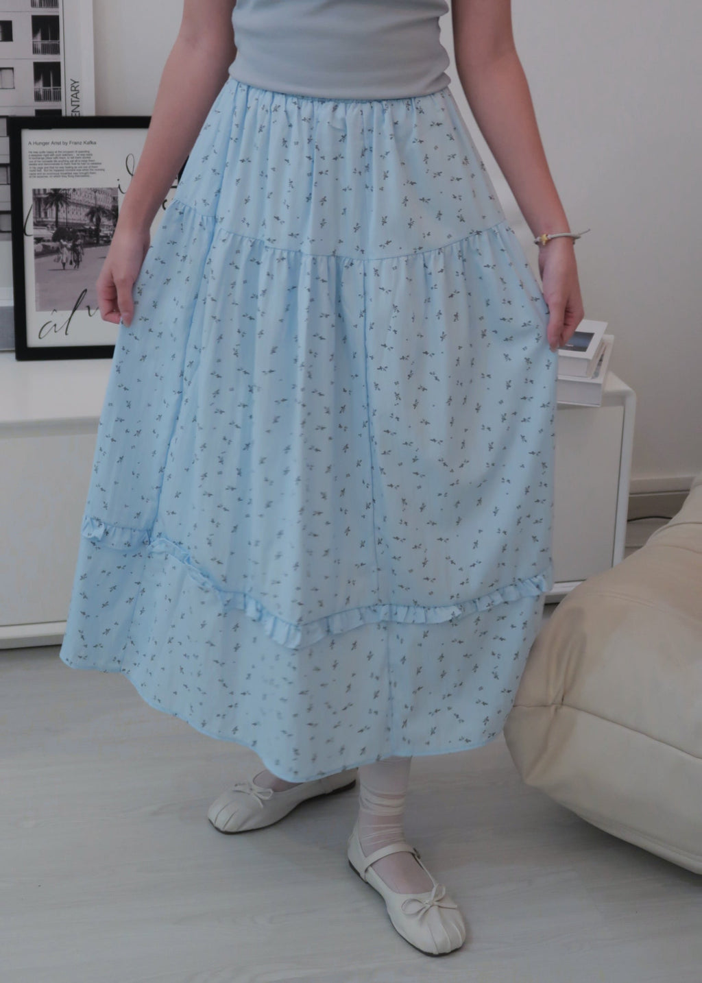 Floral Long Skirt - Blue