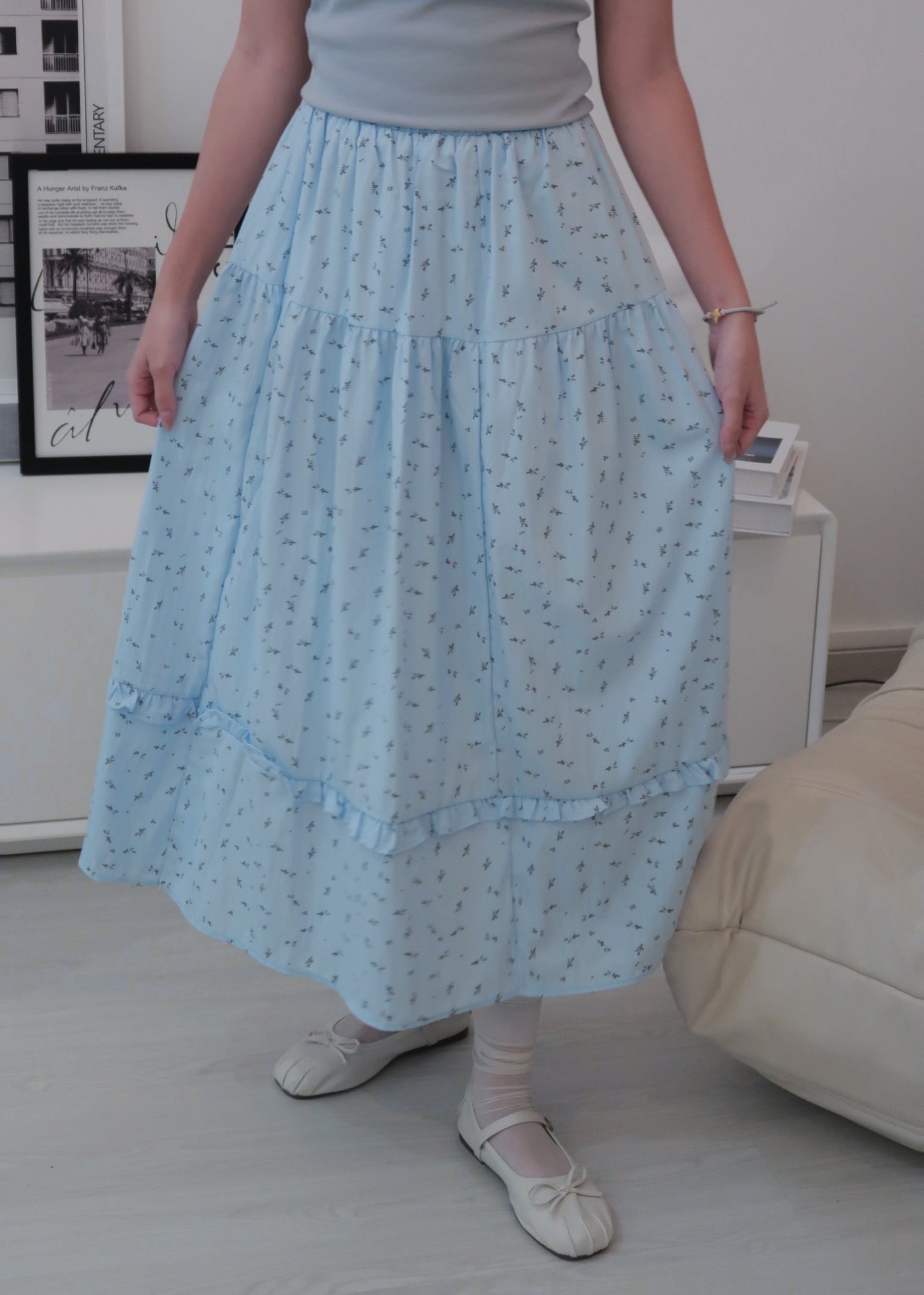 Floral Long Skirt - Blue