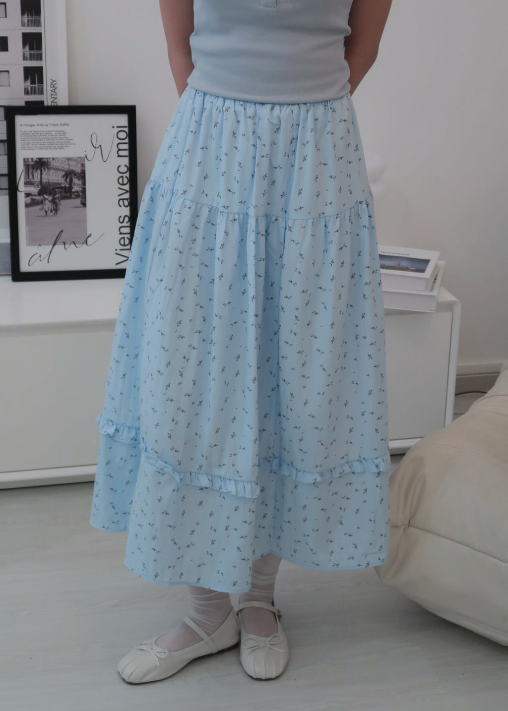 Floral Long Skirt - Blue