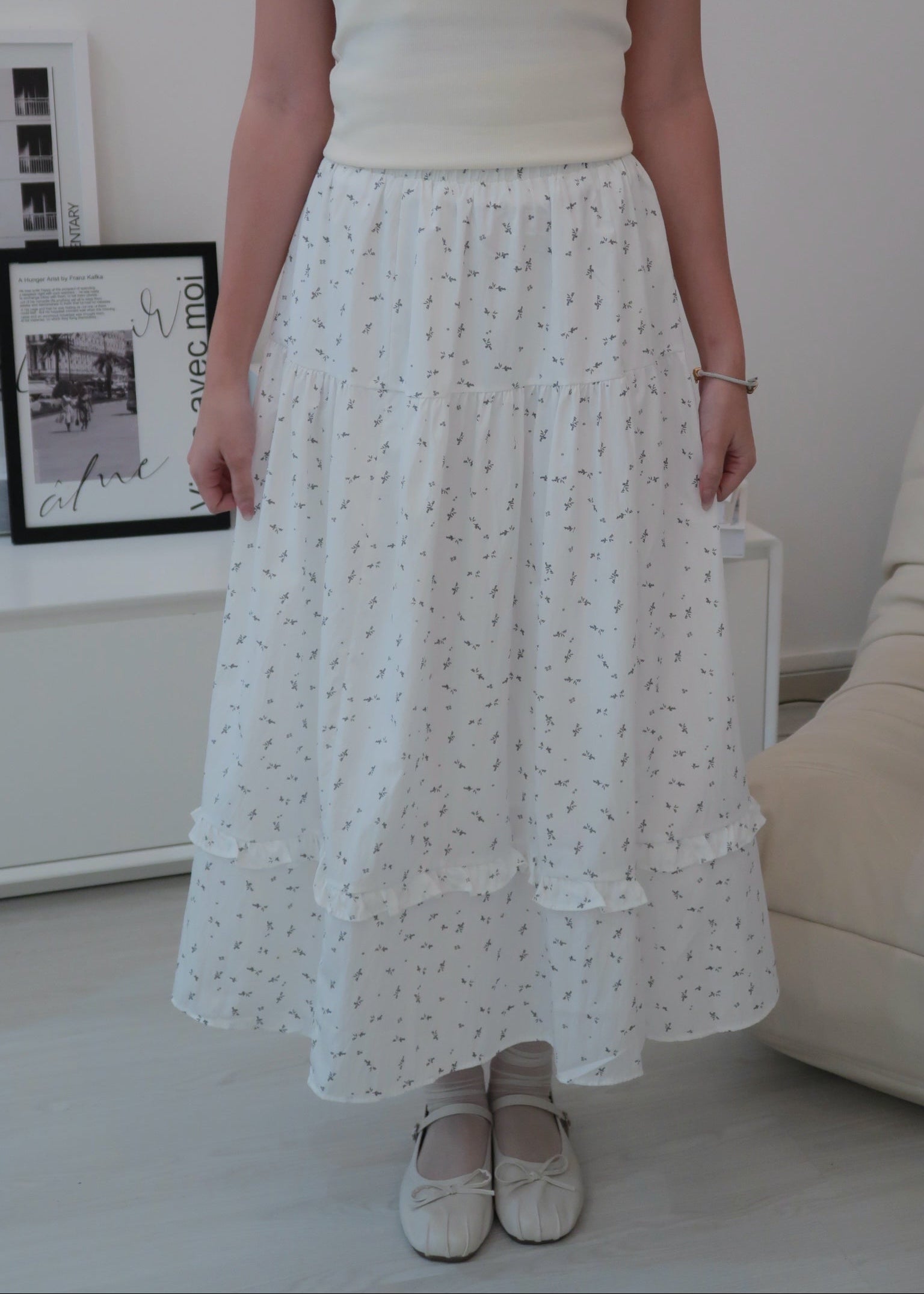 Floral Long Skirt - White