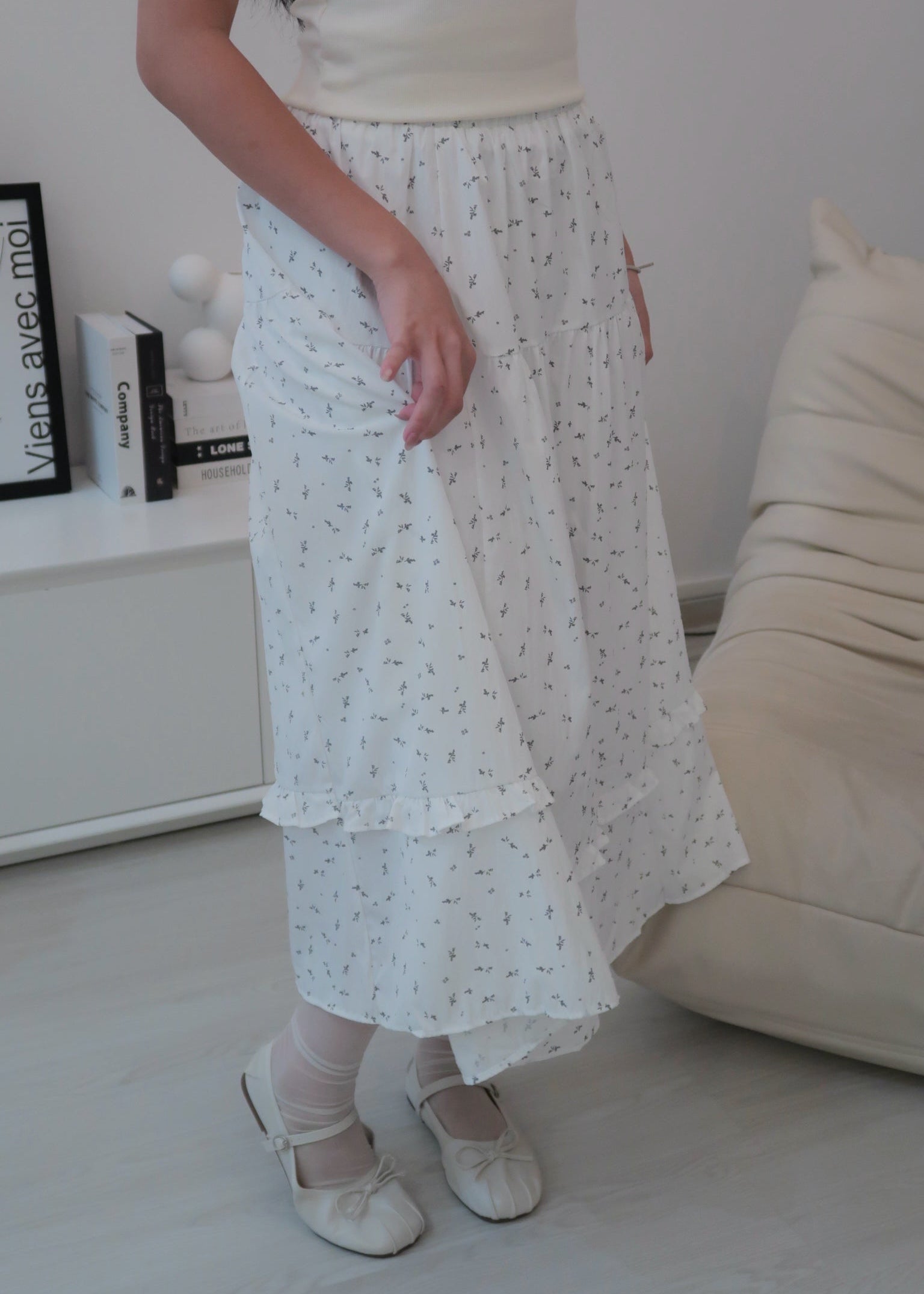 Floral Long Skirt - White