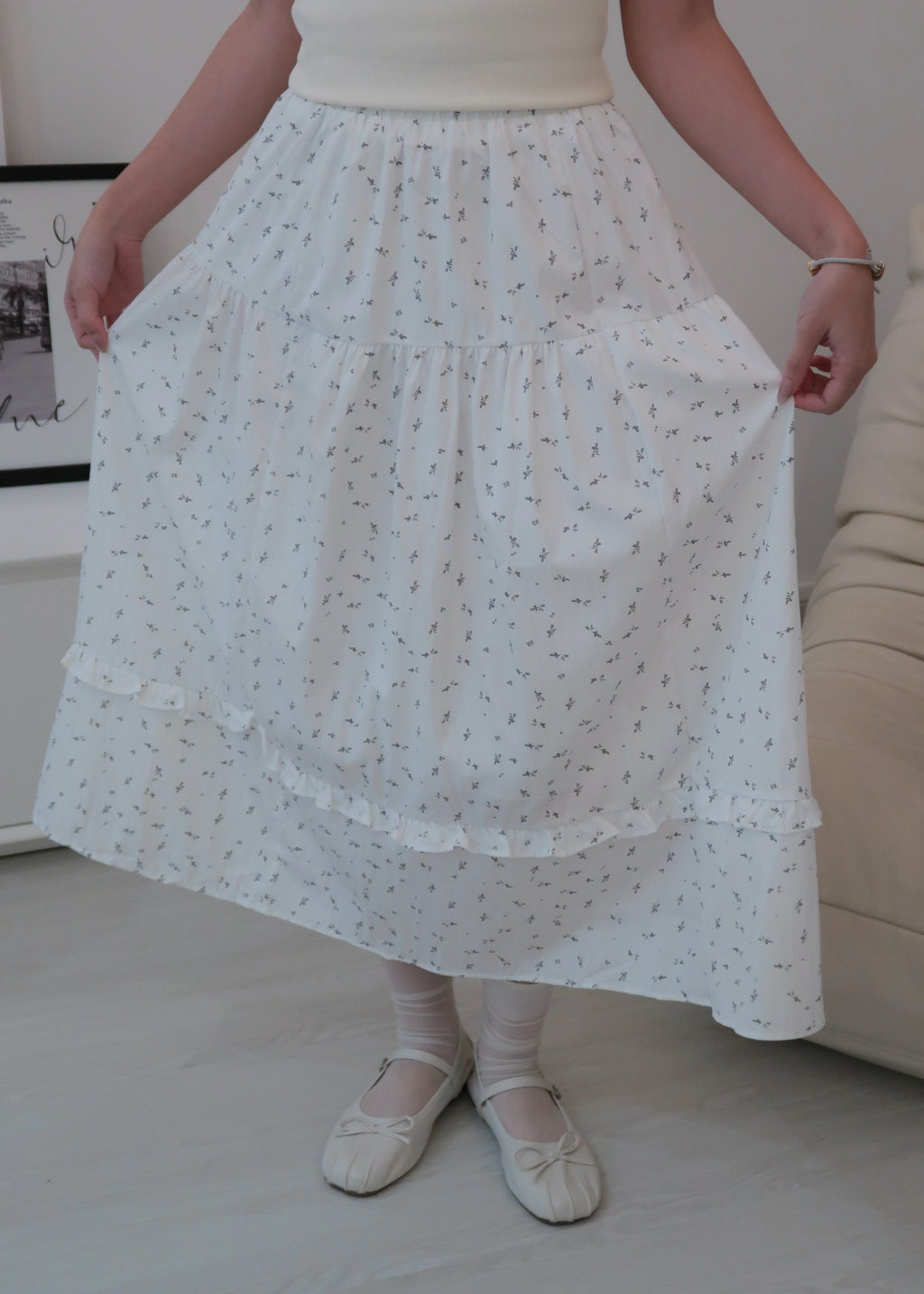 Floral Long Skirt - White