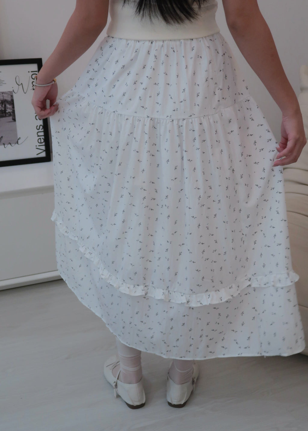 Floral Long Skirt - White