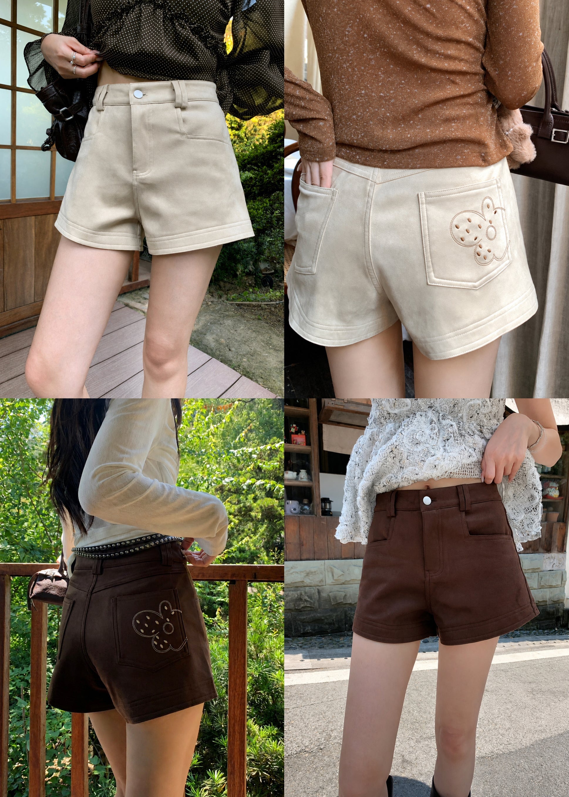 【Pre-Order】Daisy Stitch Shorts (Suede)