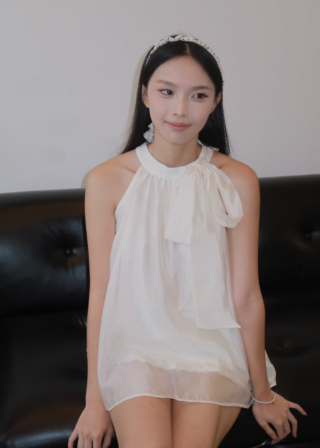 Floaty Tie Halter Top - White