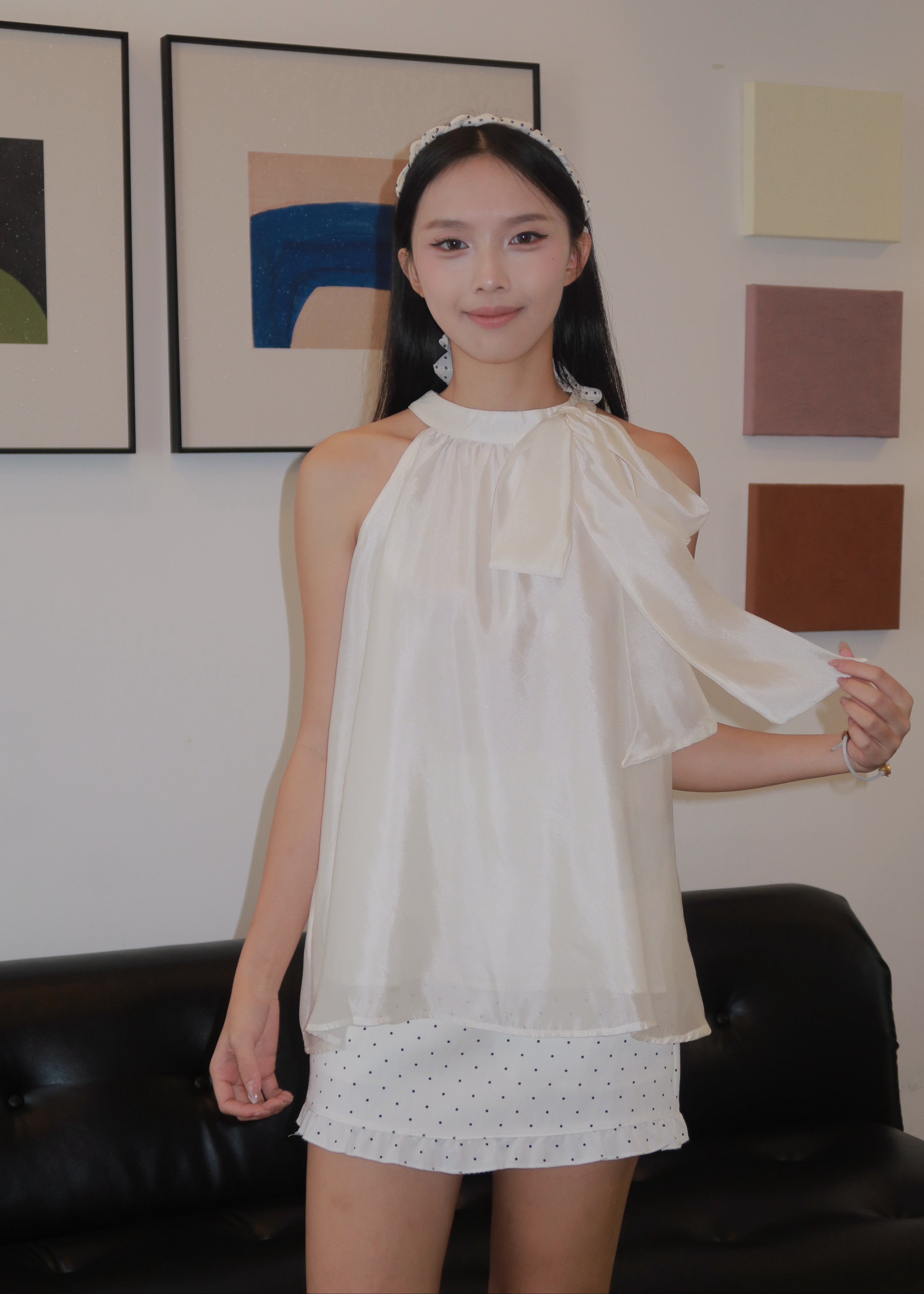 Floaty Tie Halter Top - White