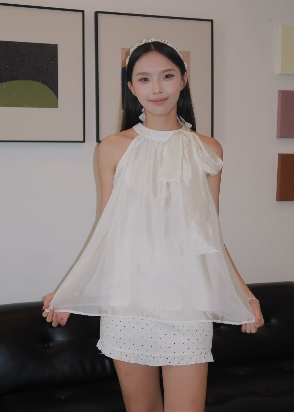 Floaty Tie Halter Top - White