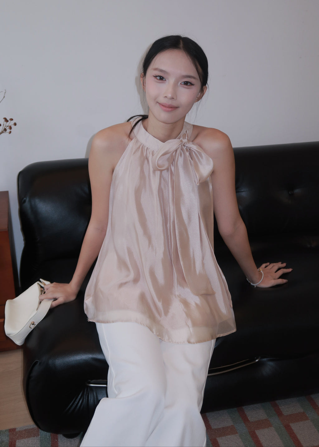 Floaty Tie Halter Top - Champagne