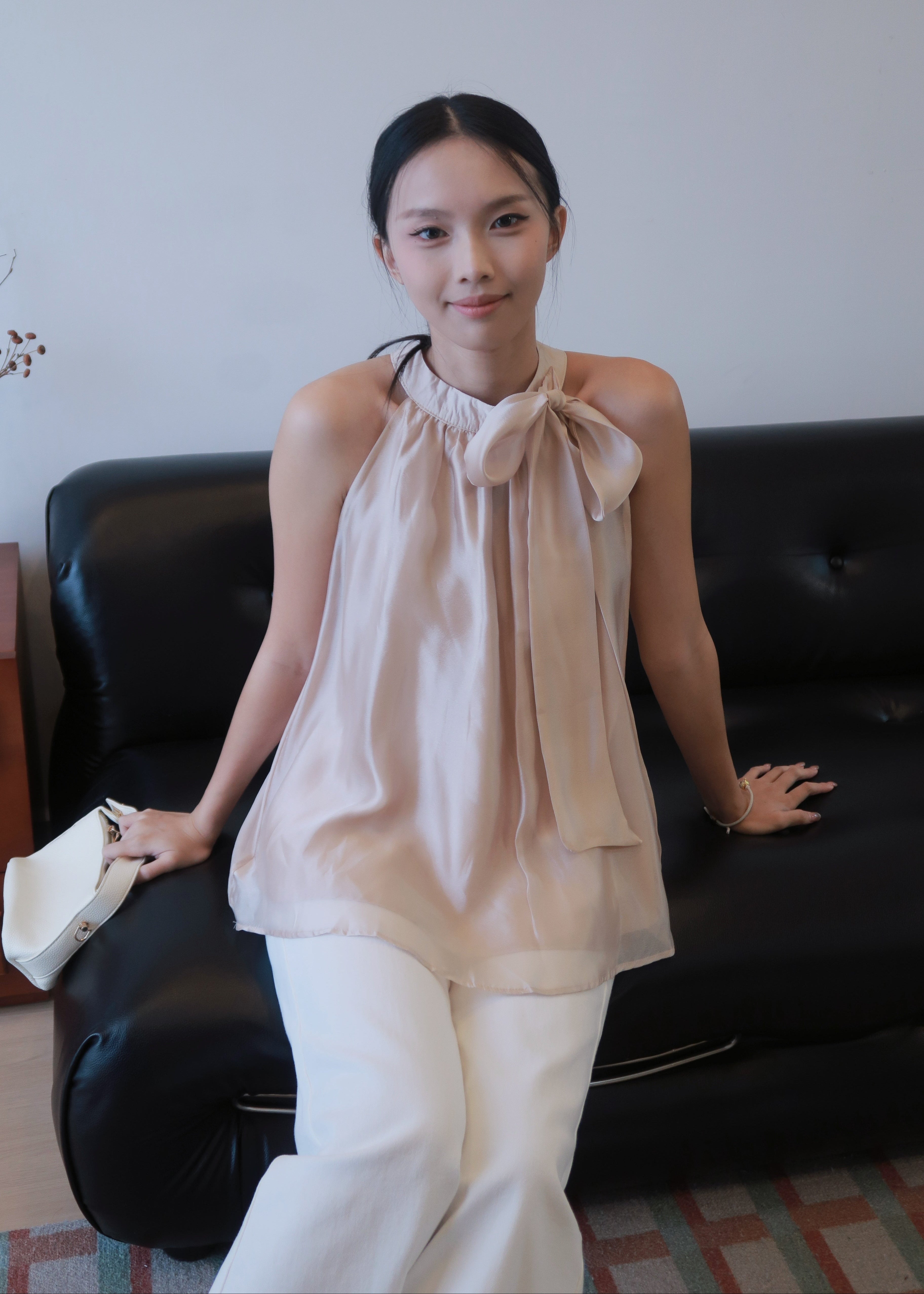 Floaty Tie Halter Top - Champagne