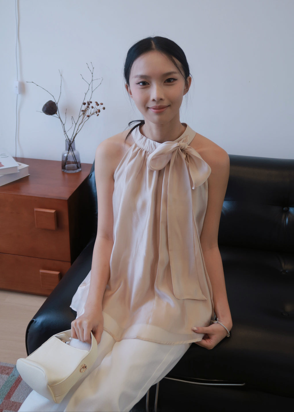 Floaty Tie Halter Top - Champagne