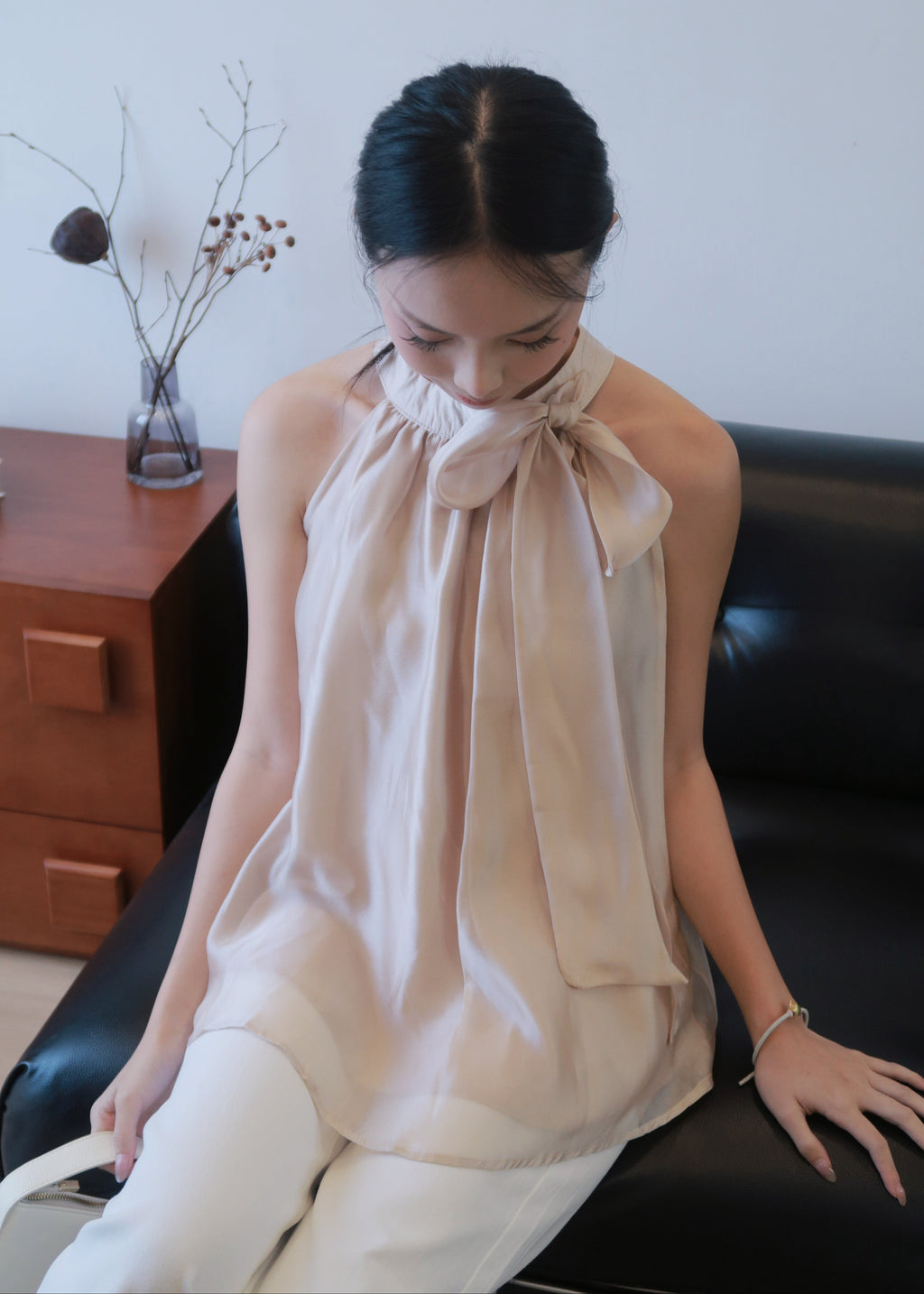 Floaty Tie Halter Top - Champagne