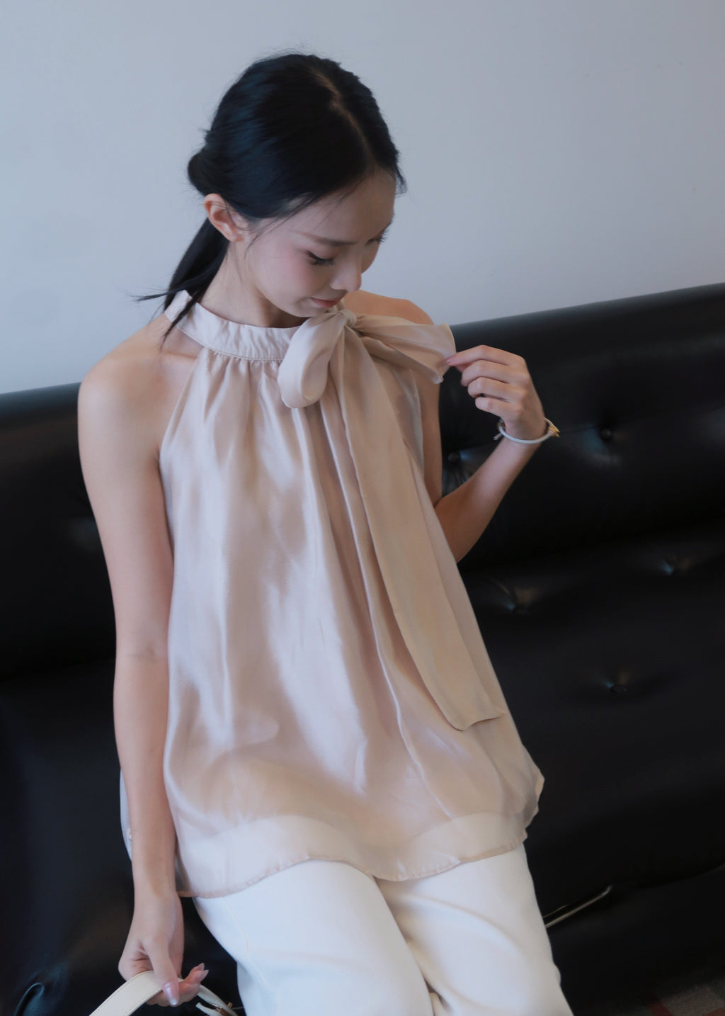 Floaty Tie Halter Top - Champagne