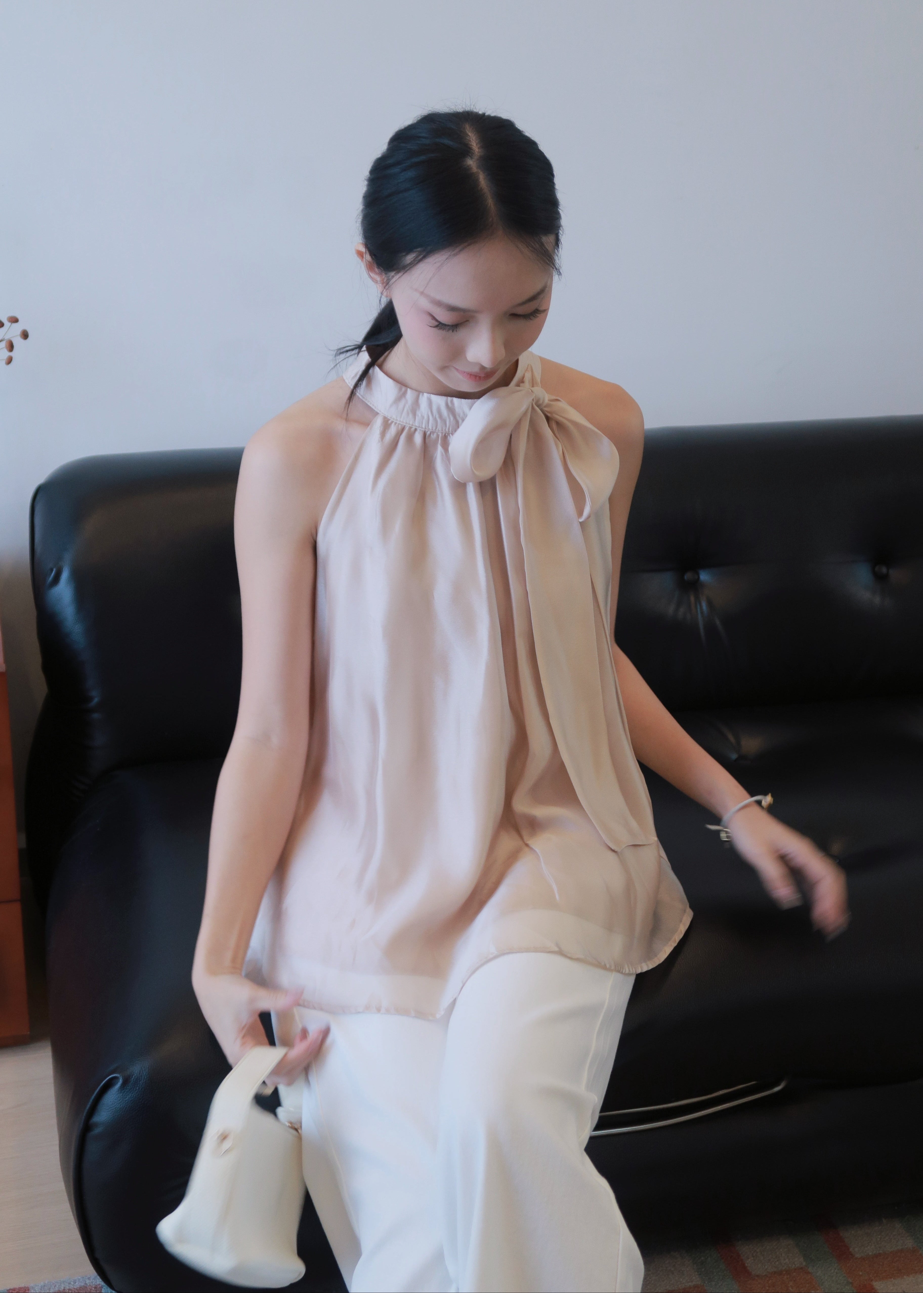 Floaty Tie Halter Top - Champagne