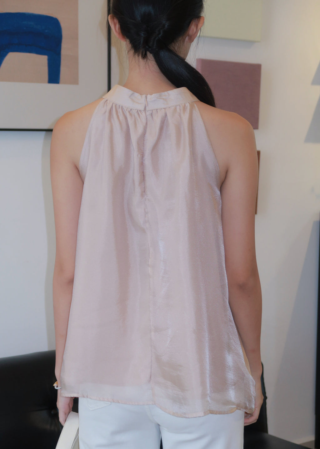 Floaty Tie Halter Top - Champagne