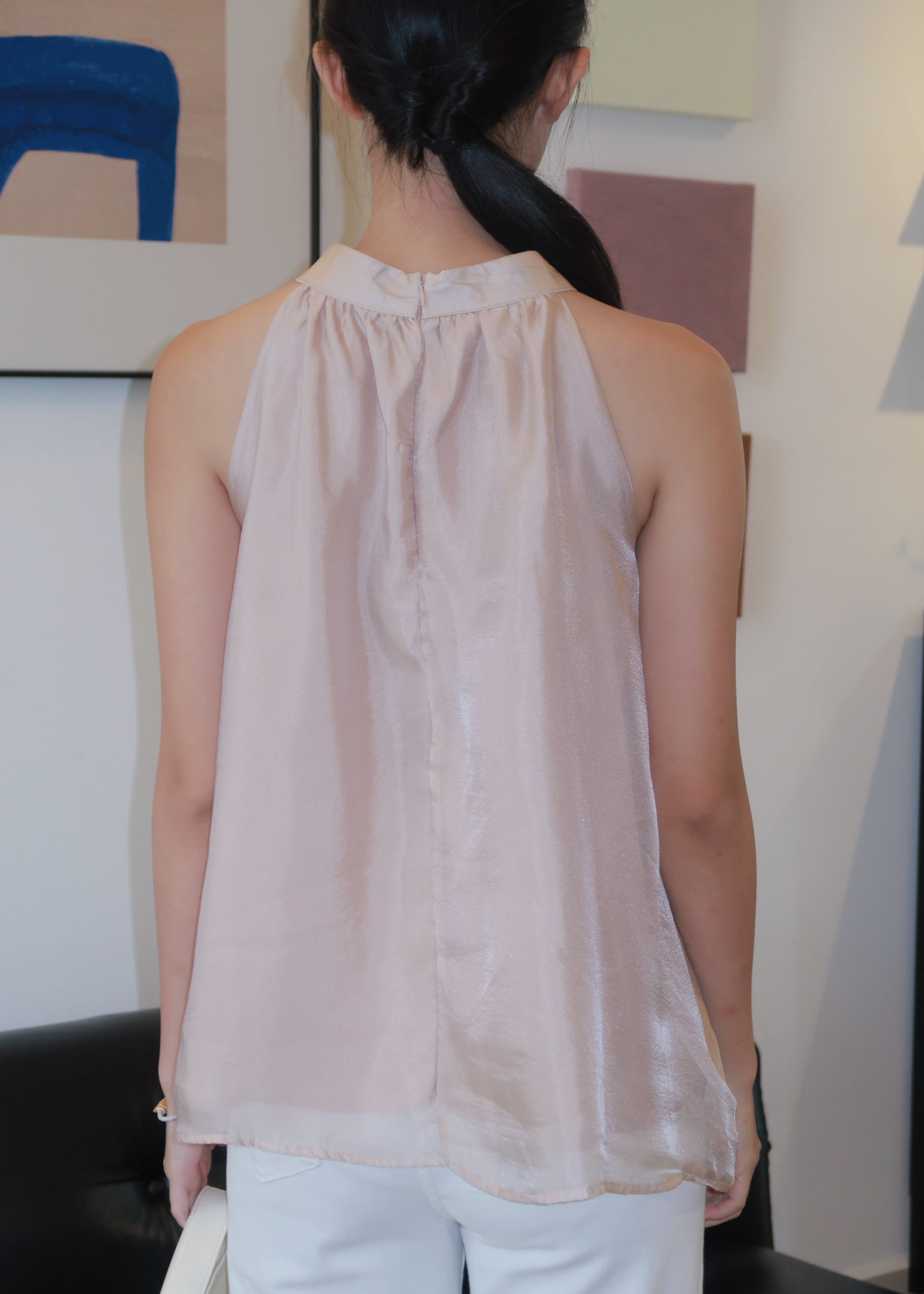 Floaty Tie Halter Top - Champagne