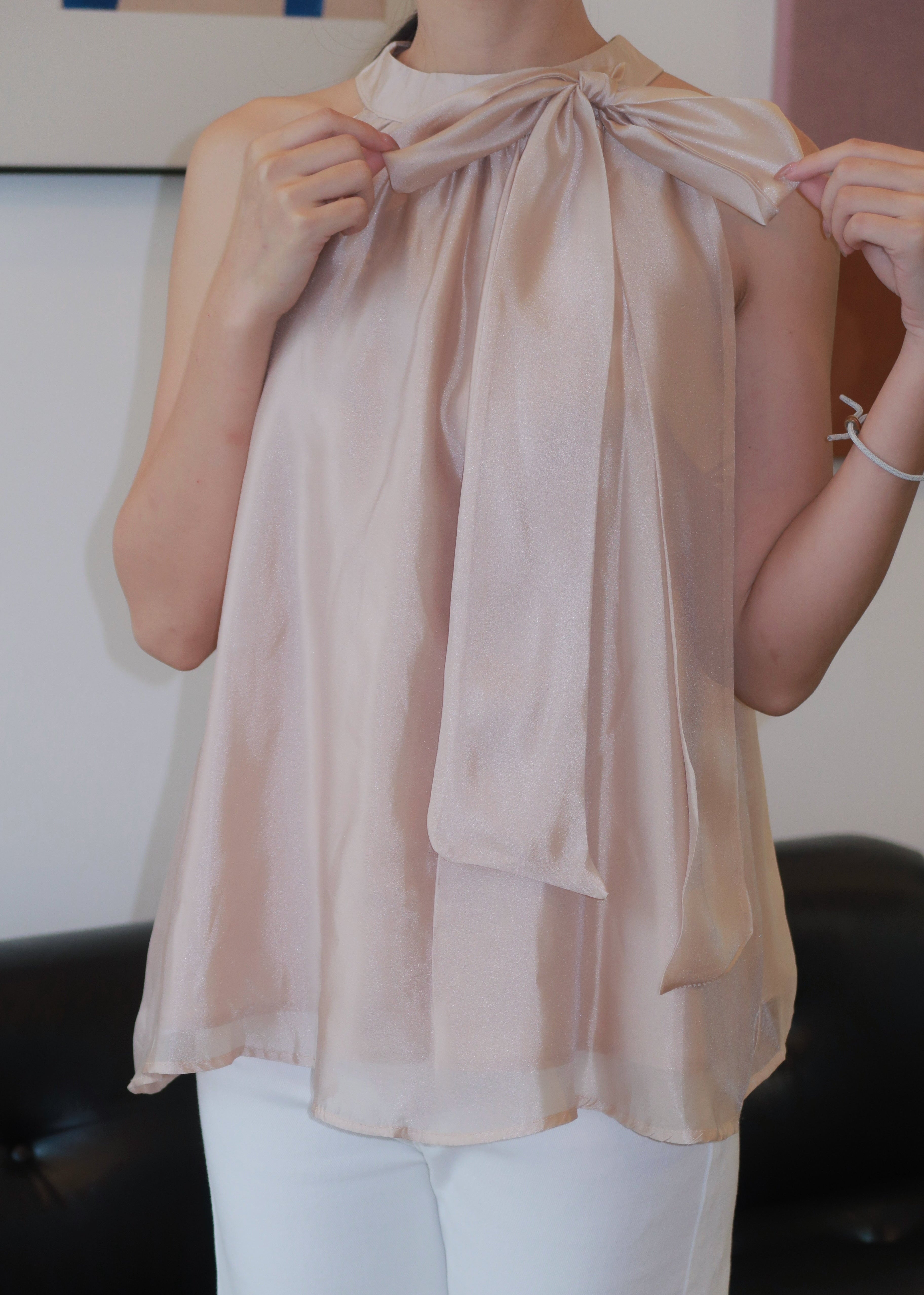 Floaty Tie Halter Top - Champagne