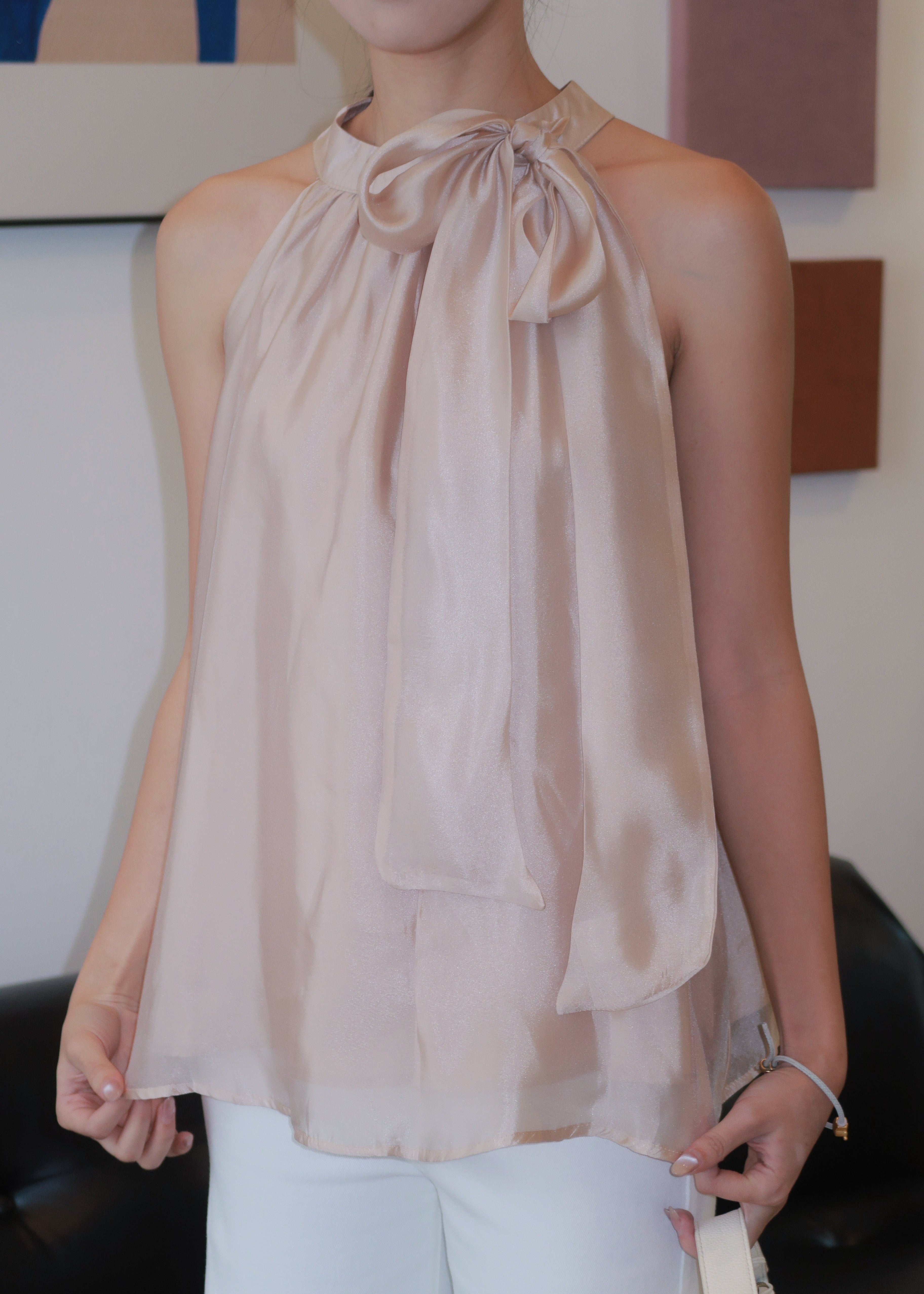 Floaty Tie Halter Top - Champagne