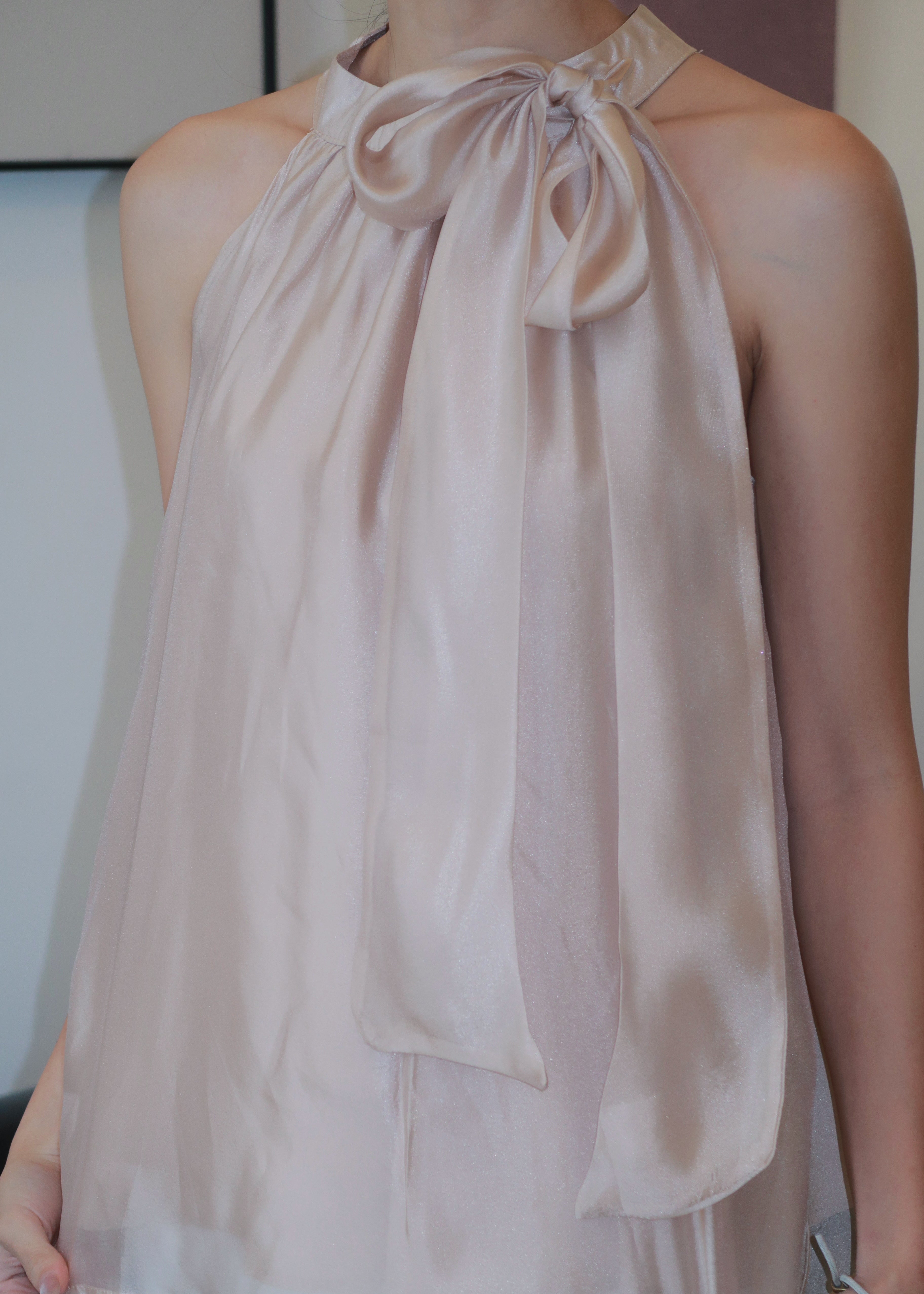 Floaty Tie Halter Top - Champagne