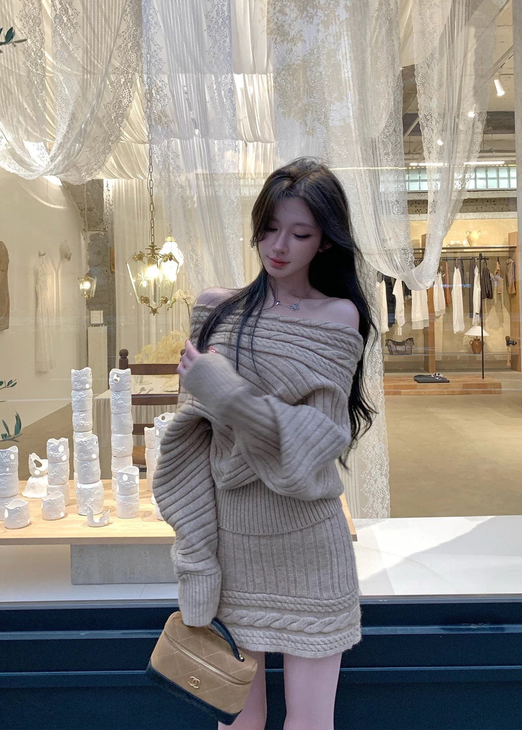 【 Pre-Order】Vanya Off-Shoulder Knit Set