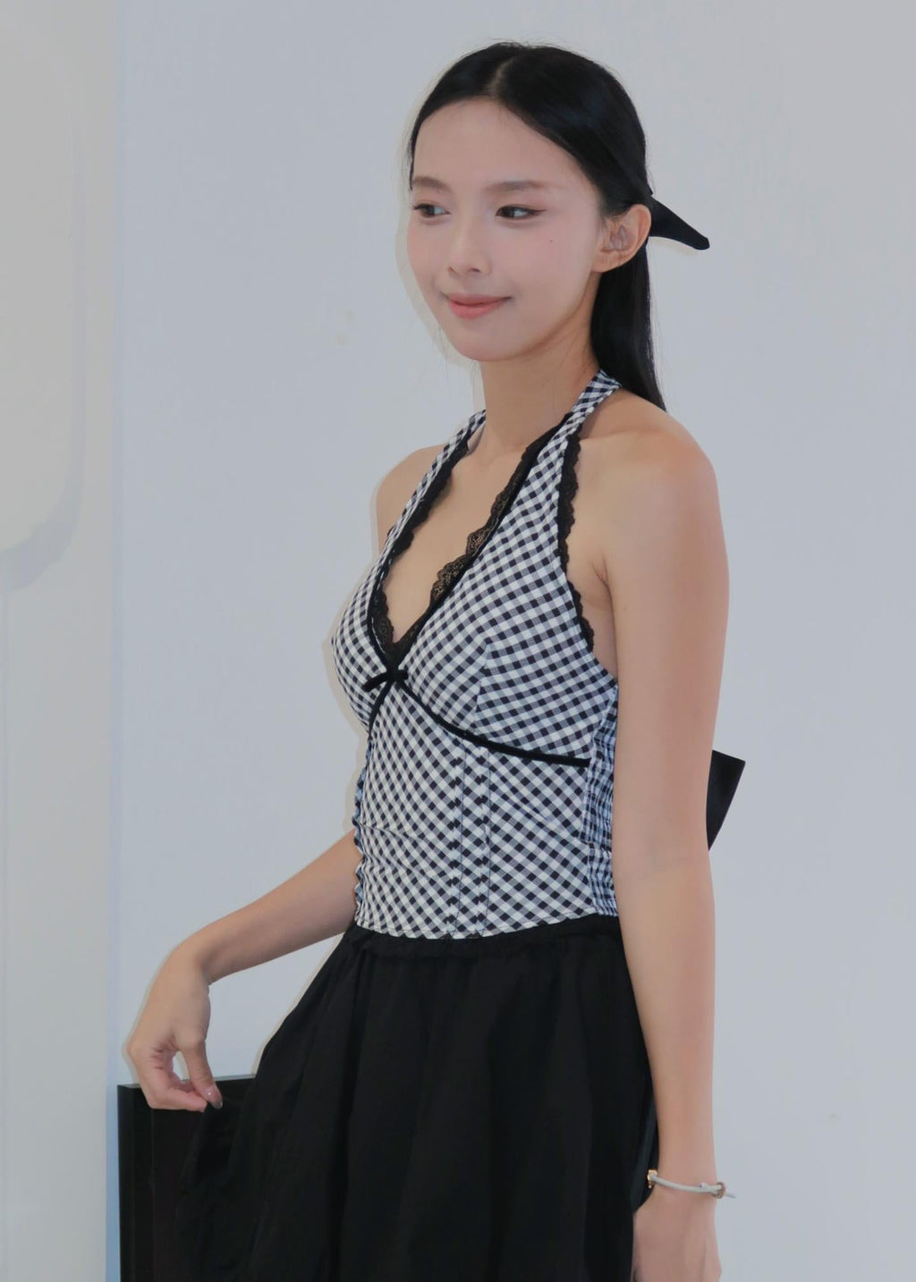 Chic Bow Halter Top - Black