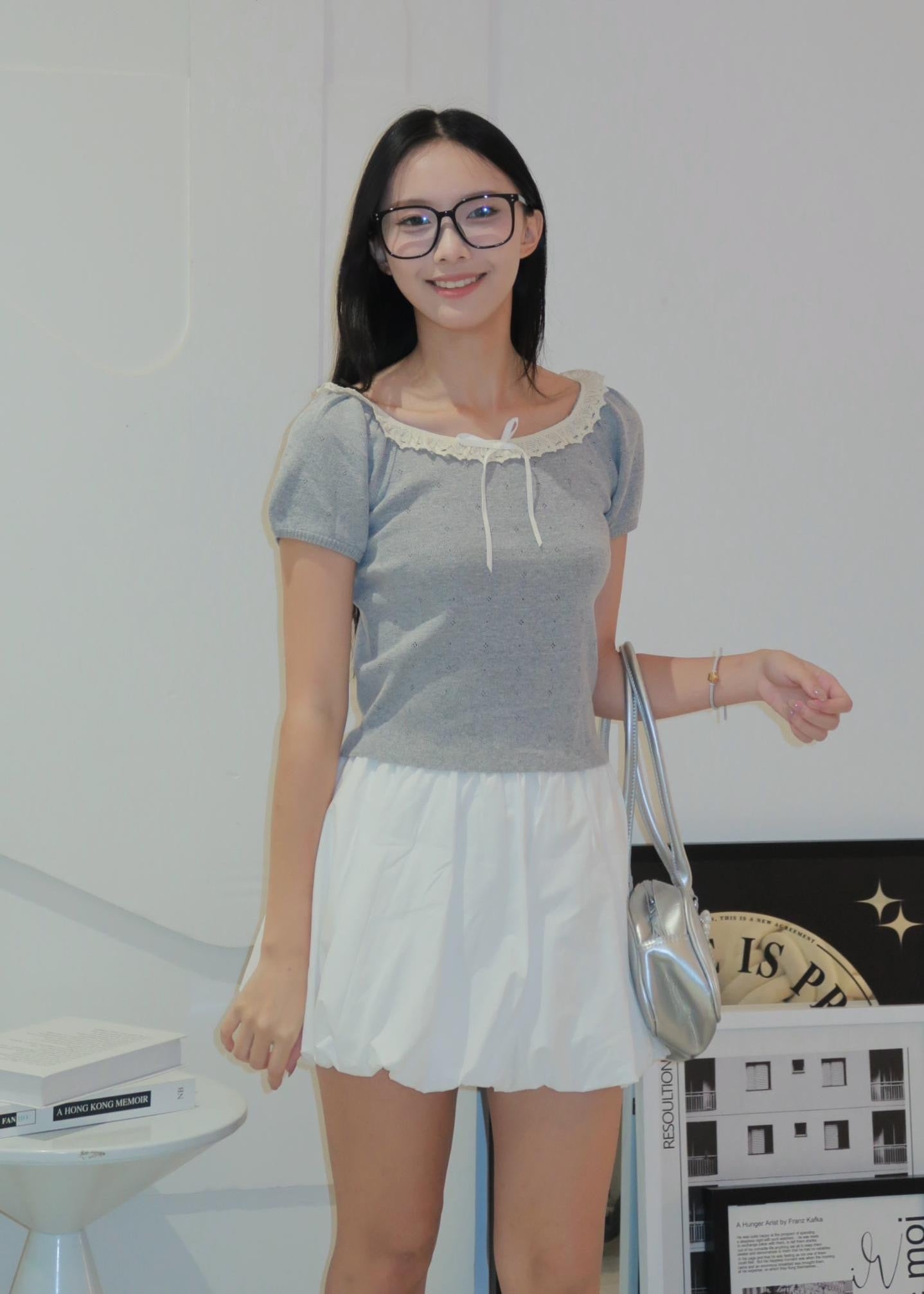 Puff Ruffle Top - Grey