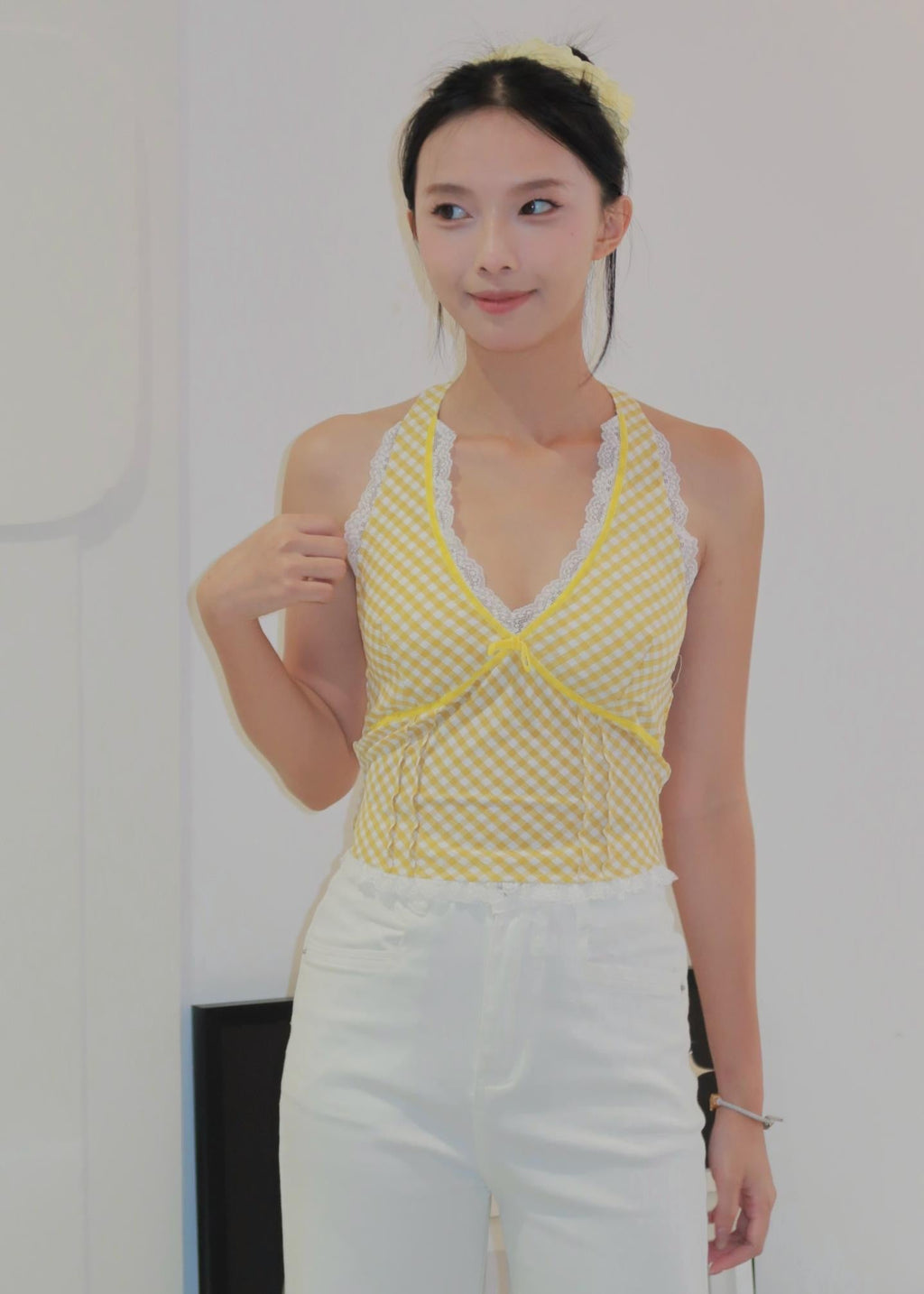 Chic Bow Halter Top - Yellow