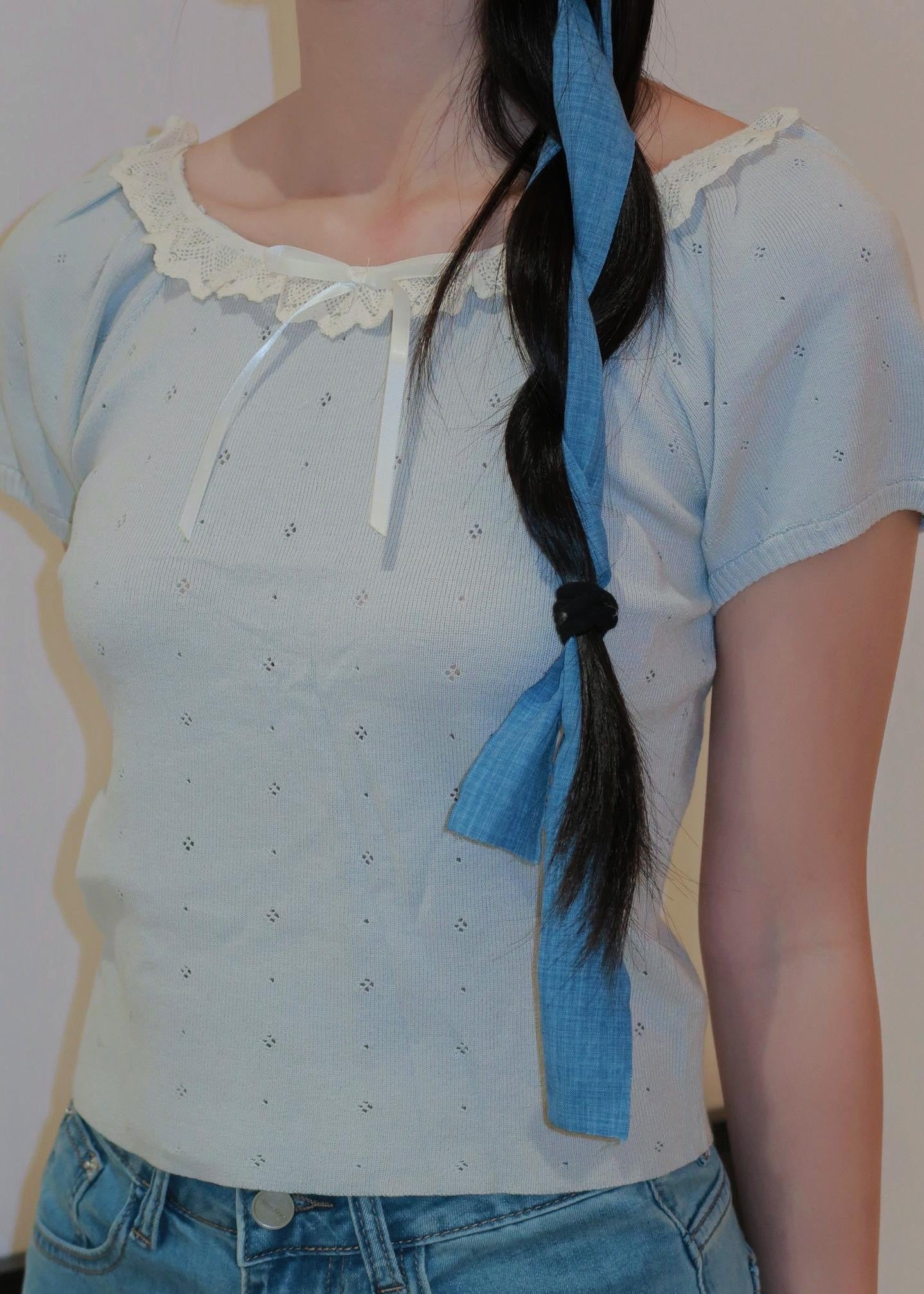 Puff Ruffle Top - Blue