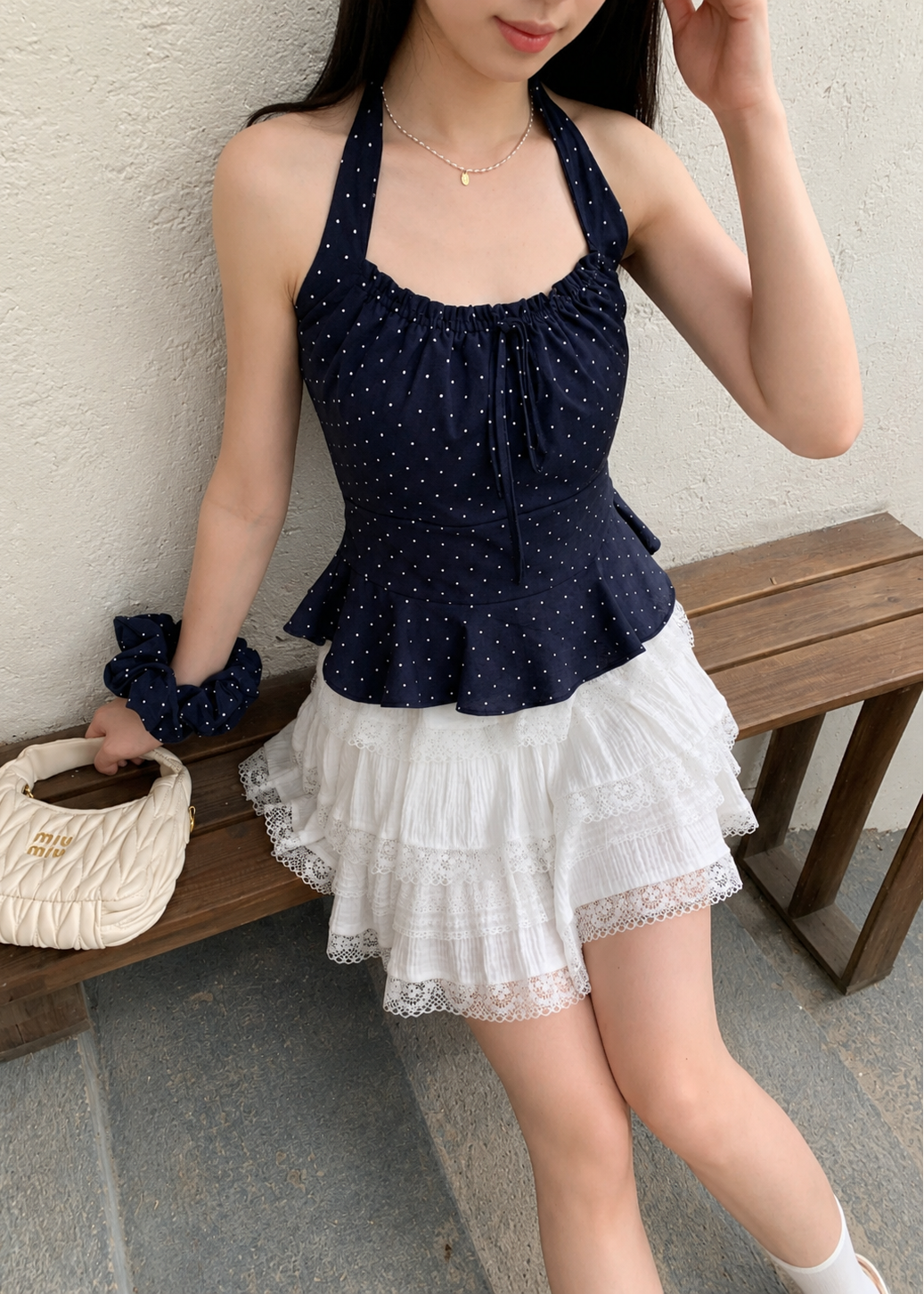 Harper Polka Top - Navy