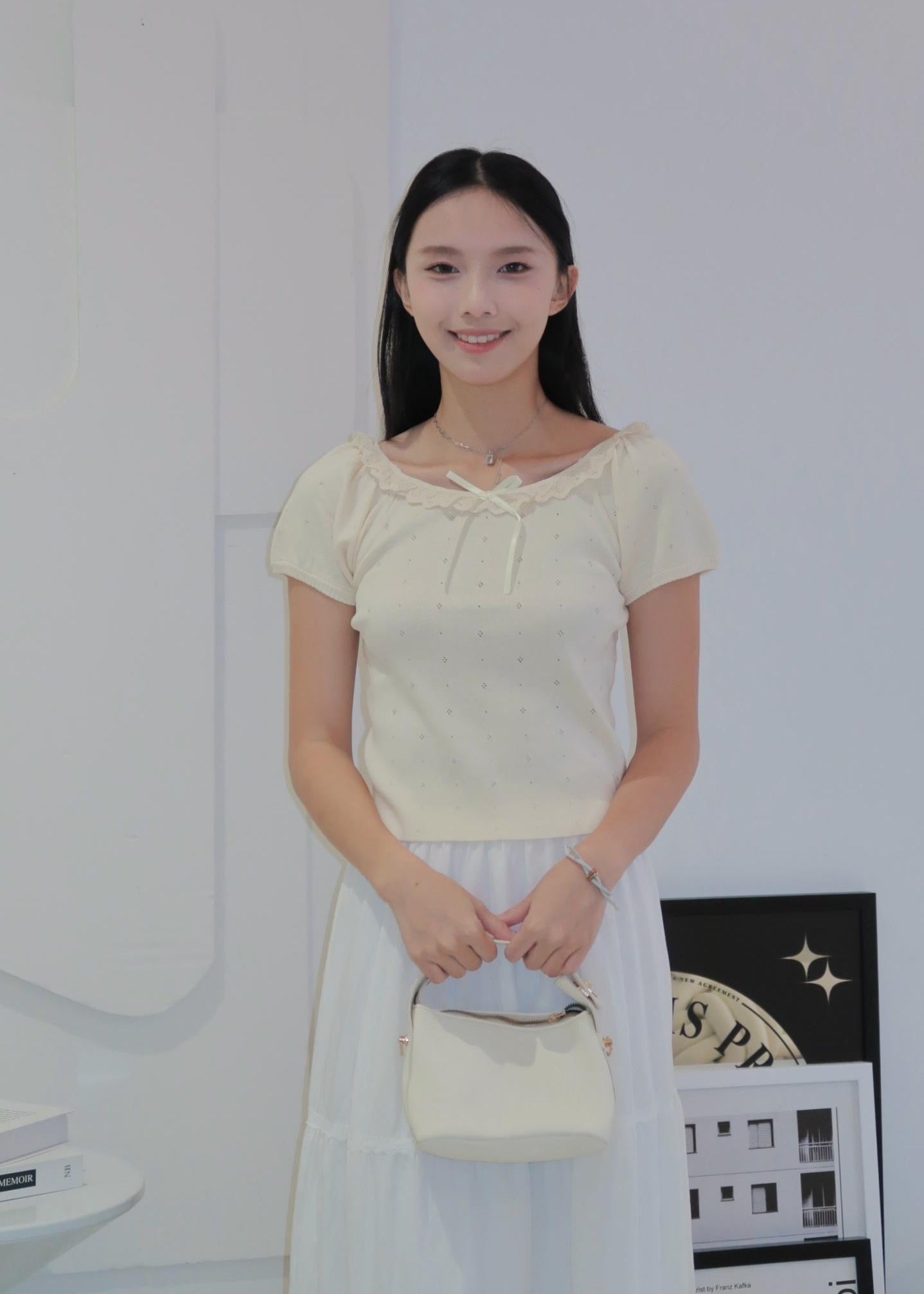 Puff Ruffle Top - Cream Beige